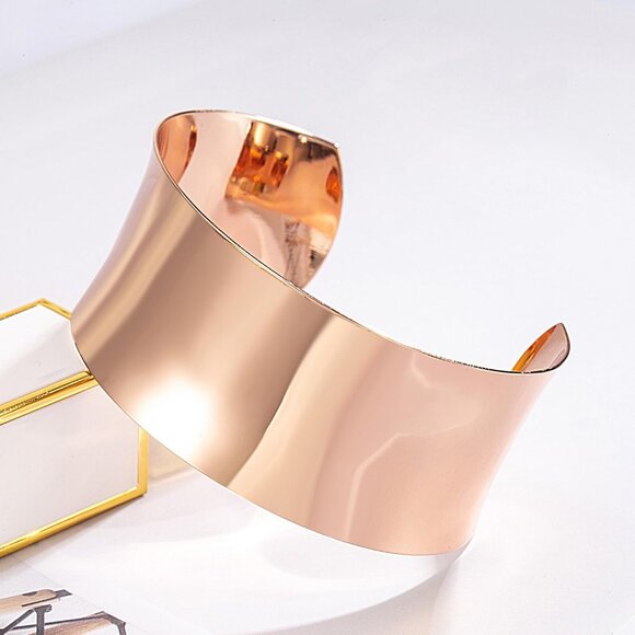 Women 925 Silver Curved Bangle 30MM Wide Rose Gold Plated Adjustable Jewelry Gif - Picture 4 of 7